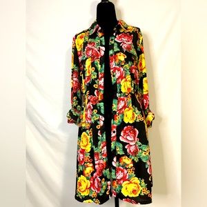 Long sleeve black and floral midi dress